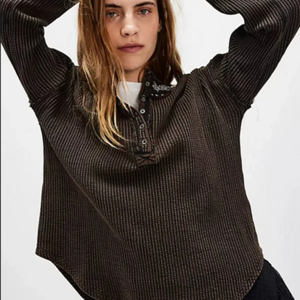 Free People We The Free Holly Henley Top Duck Combo New XS